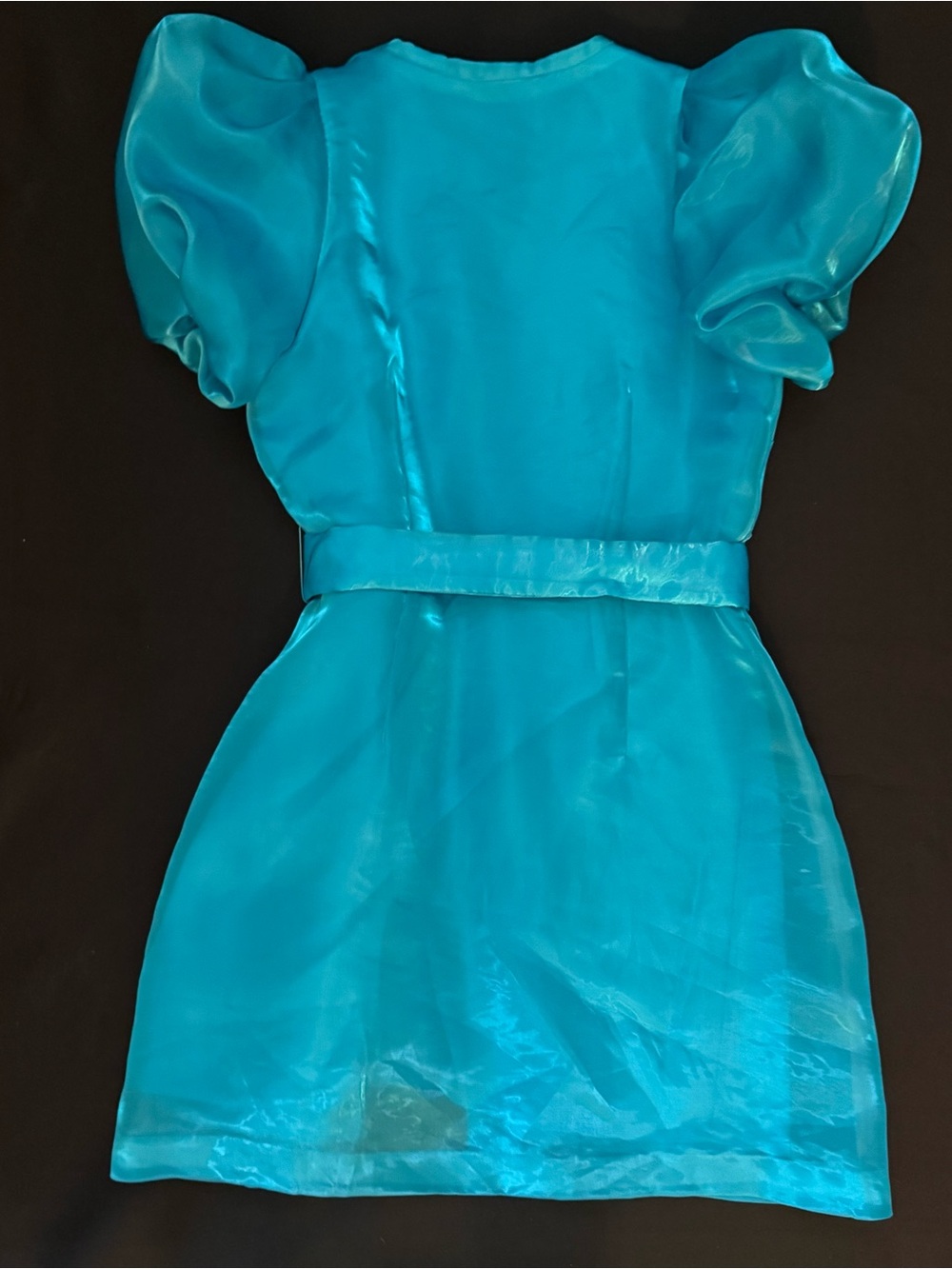 Alden Adair - Stunning Shimmery Teal Belted Organza Mini Dress / XS - Picture 2 of 5
